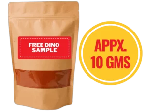 dino sample with weight badge